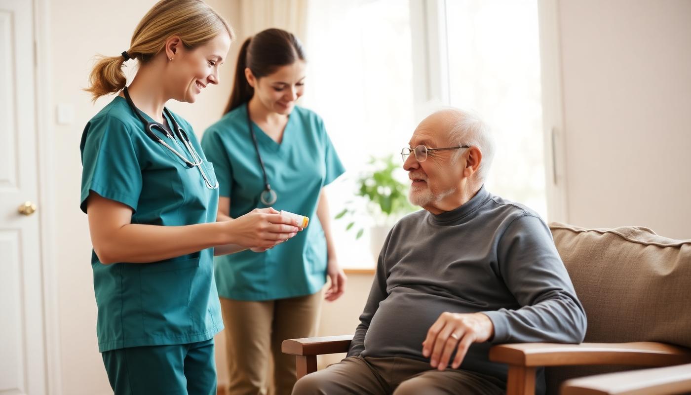 Caregivers supporting a senior at home
